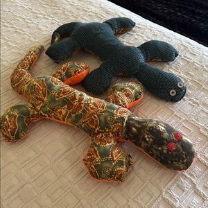 Hand Crafted Stuffed Lizard Toys - Green and Orange